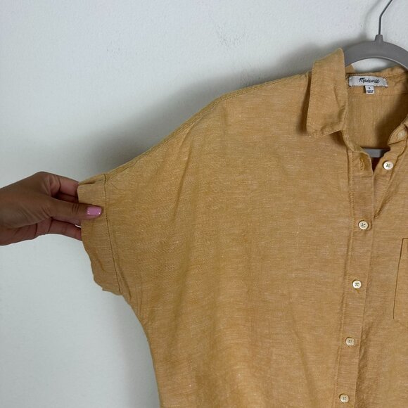 Madewell Short Sleeve Tie Front Linen Blend Top Shirt S Yellow Earthy Boho - Picture 4 of 10